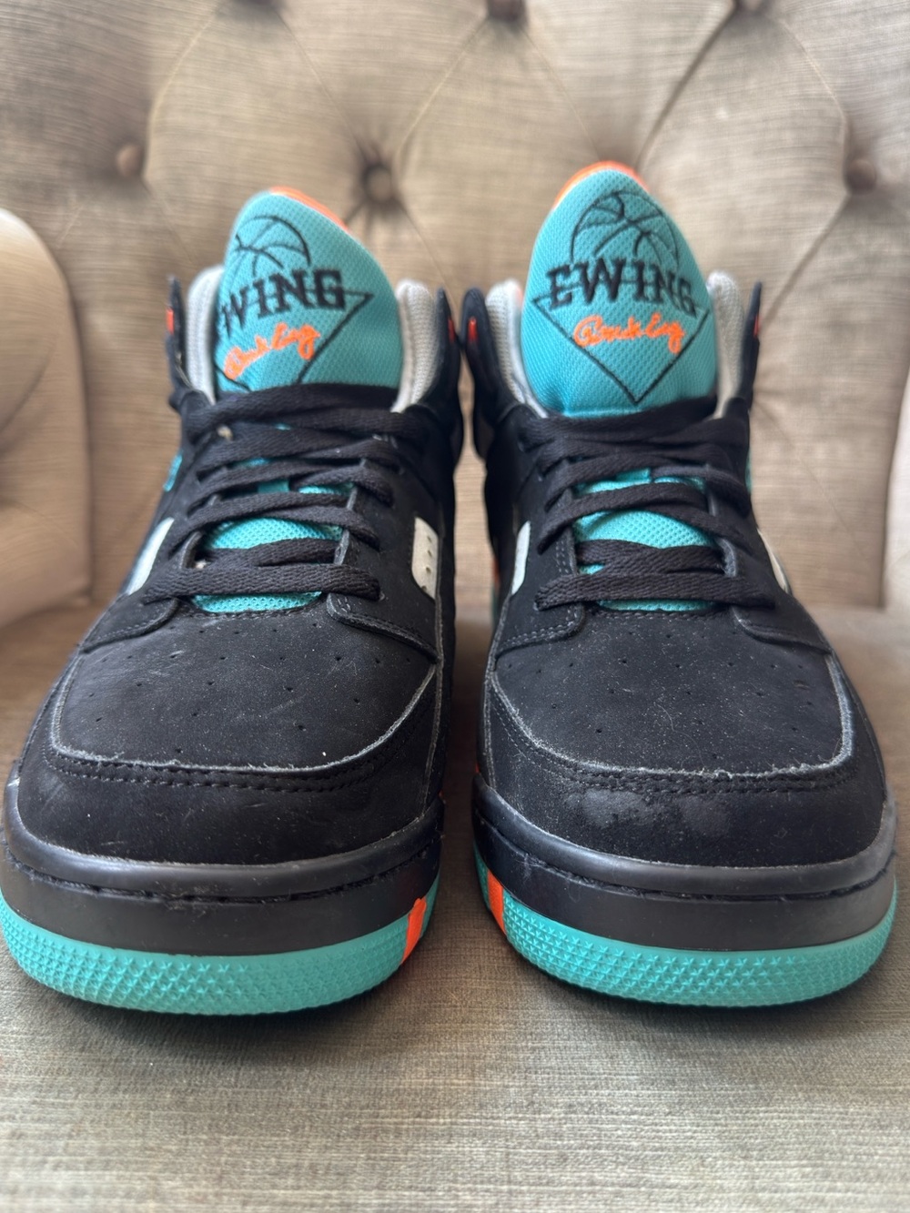 Patrick Ewing Wrap Mid Basketball Shoes Black Neon Orange Teal Sneakers Retro 12